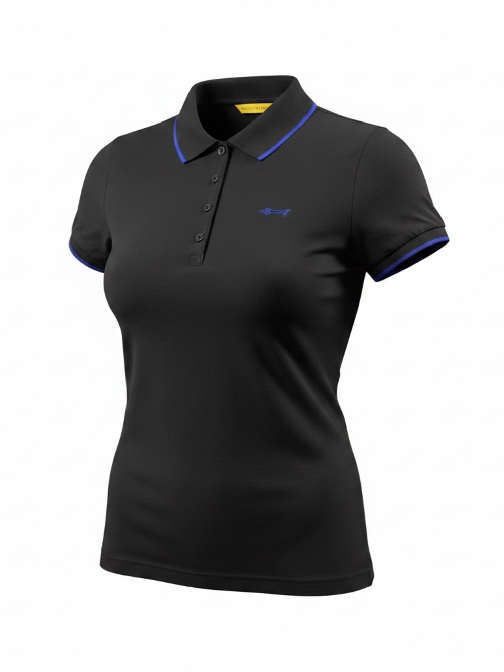 Louis Castel Women’s Golf Polo Shirt Size 95 Small Black & Blue Trim Athletic